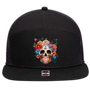 Cinco De Mayo Sugar Skull Day Of The Dead Mexican Fiesta 7 Panel Mesh Trucker Snapback Hat