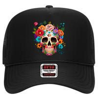 Cinco De Mayo Sugar Skull Day Of The Dead Mexican Fiesta High Crown Mesh Back Trucker Hat