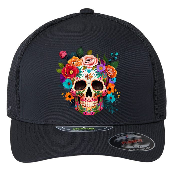 Cinco De Mayo Sugar Skull Day Of The Dead Mexican Fiesta Flexfit Unipanel Trucker Cap