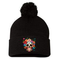 Cinco De Mayo Sugar Skull Day Of The Dead Mexican Fiesta Pom Pom 12in Knit Beanie