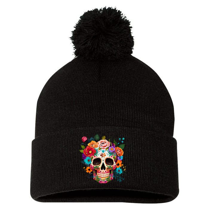 Cinco De Mayo Sugar Skull Day Of The Dead Mexican Fiesta Pom Pom 12in Knit Beanie