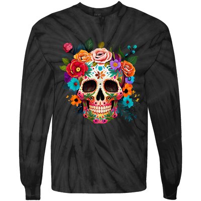 Cinco De Mayo Sugar Skull Day Of The Dead Mexican Fiesta Tie-Dye Long Sleeve Shirt