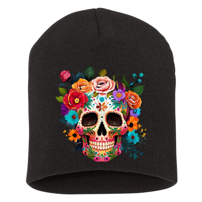 Cinco De Mayo Sugar Skull Day Of The Dead Mexican Fiesta Short Acrylic Beanie