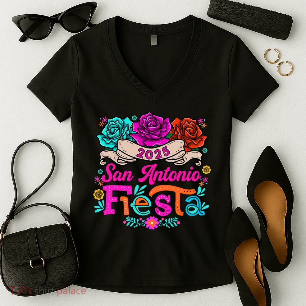 Cinco De Mayo 2025 Fiesta Squad Fiesta San Antonio Texas  Women's V-Neck T-Shirt