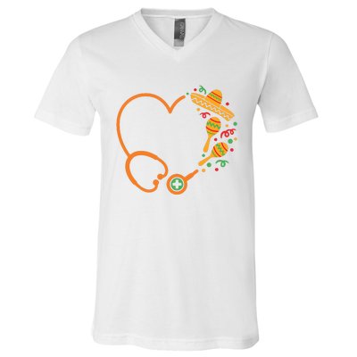 Cinco De Mayo Stethoscope Mexican Nurse V-Neck T-Shirt