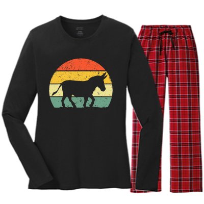 Cool Donkey Mule Horse Animal Lover Jackass Women's Long Sleeve Flannel Pajama Set 