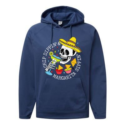 Chip Dippin & Margarita Sippin Sugar Skull Cinco De Mayo Performance Fleece Hoodie