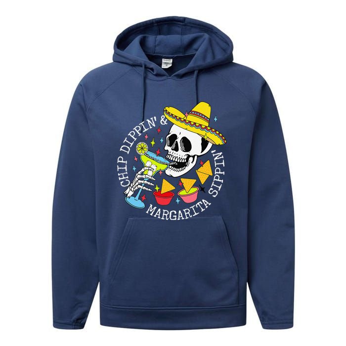 Chip Dippin & Margarita Sippin Sugar Skull Cinco De Mayo Performance Fleece Hoodie