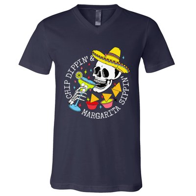 Chip Dippin & Margarita Sippin Sugar Skull Cinco De Mayo V-Neck T-Shirt