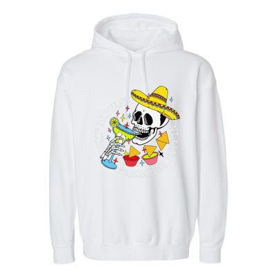 Chip Dippin & Margarita Sippin Sugar Skull Cinco De Mayo Garment-Dyed Fleece Hoodie