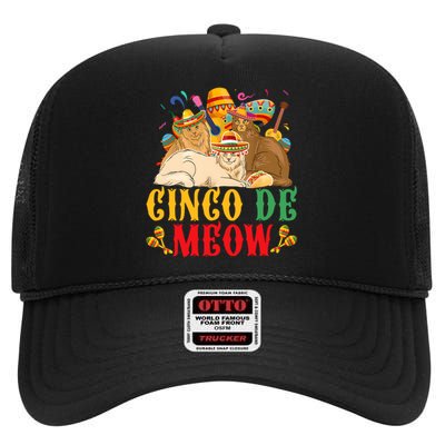 Cinco De Mayo Lets Fiesta Cinco De Meow Cats Kitty Kitten High Crown Mesh Back Trucker Hat