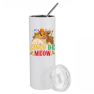 Cinco De Mayo Lets Fiesta Cinco De Meow Cats Kitty Kitten Stainless Steel Tumbler