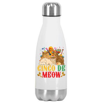 Cinco De Mayo Lets Fiesta Cinco De Meow Cats Kitty Kitten Stainless Steel Insulated Water Bottle