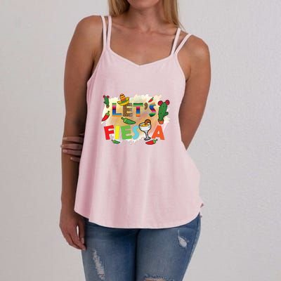 Cinco De Mayo Let's Fiesta Cactus Sombrero Hat Funny Gift Women's Strappy Tank