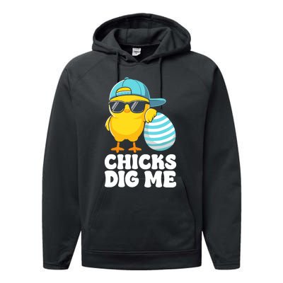 Chicks Dig Me Easter Happy Easter Performance Fleece Hoodie