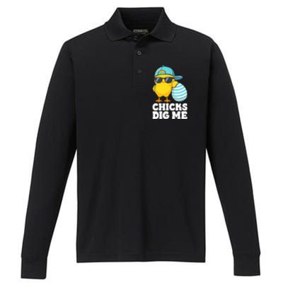 Chicks Dig Me Easter Happy Easter Performance Long Sleeve Polo