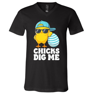 Chicks Dig Me Easter Happy Easter V-Neck T-Shirt