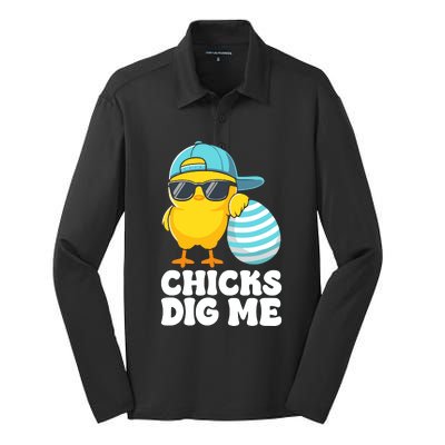 Chicks Dig Me Easter Happy Easter Silk Touch Performance Long Sleeve Polo