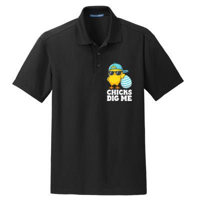 Chicks Dig Me Easter Happy Easter Dry Zone Grid Polo