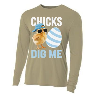 Chicks Dig Me Easter Happy Easter Funny Cooling Performance Long Sleeve Crew