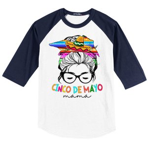 Cinco De Mayo Mama Messy Bun Mexican Mothers Day Mom Baseball Sleeve Shirt