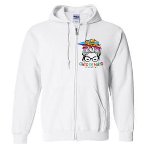 Cinco De Mayo Mama Messy Bun Mexican Mothers Day Mom Full Zip Hoodie