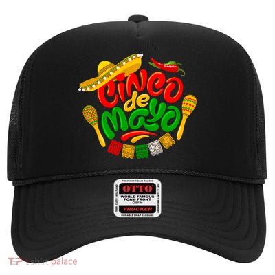 Cinco De Mayo Fiesta Celebration High Crown Mesh Back Trucker Hat
