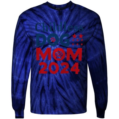 Childless Dog Mom Dog Lady Voting Patriotic Dog Paw Print Tie-Dye Long Sleeve Shirt