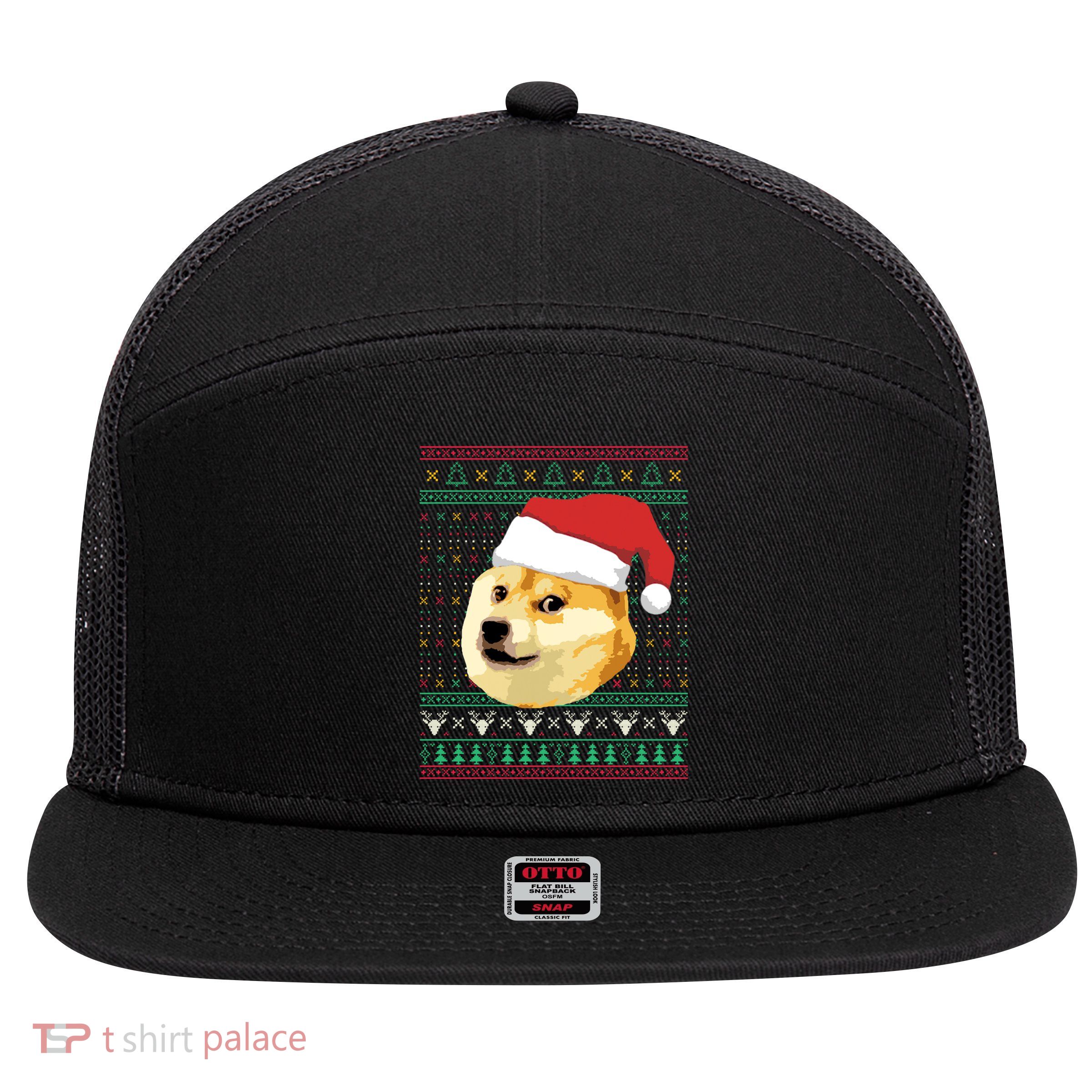 Christmas Doge Meme Shiba Inu Santa Funny Ugly Sweater Xmas Great Gift 7 Panel Mesh Trucker Snapback Hat
