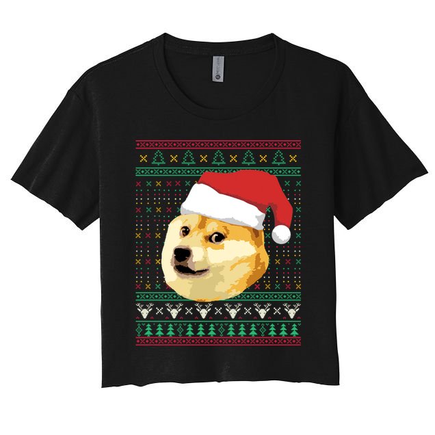 Christmas Doge Meme Shiba Inu Santa Funny Ugly Sweater Xmas Great Gift Women's Crop Top Tee