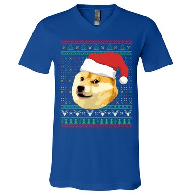 Christmas Doge Meme Shiba Inu Santa Funny Ugly Sweater Xmas Great Gift V-Neck T-Shirt