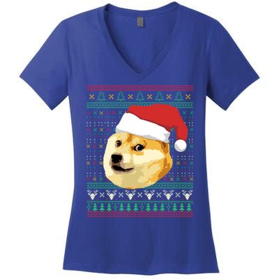 Christmas Doge Meme Shiba Inu Santa Funny Ugly Sweater Xmas Great Gift Women's V-Neck T-Shirt