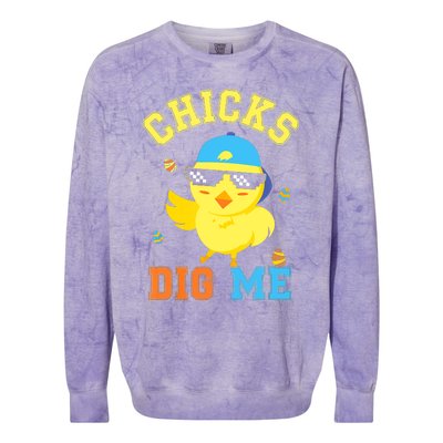 Chicks Dig Me Happy Easter Egg Hunt Funny Colorblast Crewneck Sweatshirt