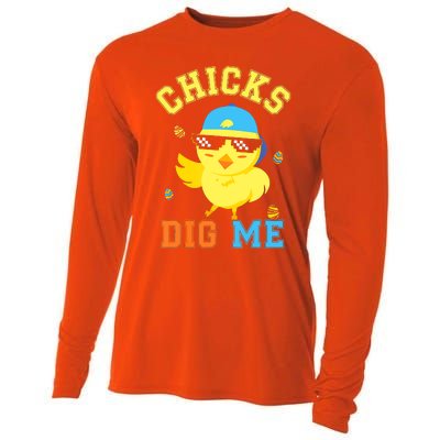 Chicks Dig Me Happy Easter Egg Hunt Funny Cooling Performance Long Sleeve Crew