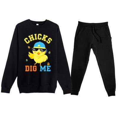 Chicks Dig Me Happy Easter Egg Hunt Funny Premium Crewneck Sweatsuit Set