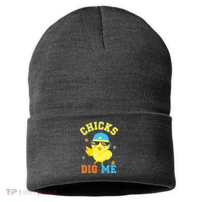 Chicks Dig Me Happy Easter Egg Hunt Funny Sustainable Knit Beanie