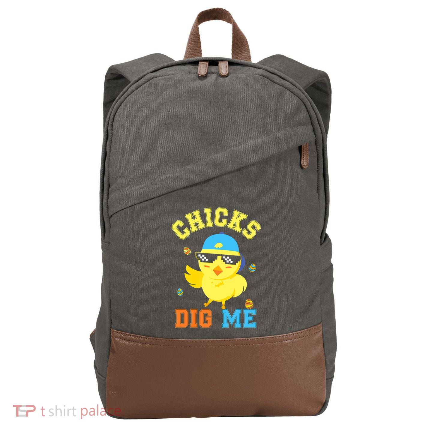 Chicks Dig Me Happy Easter Egg Hunt Funny Cotton Canvas Backpack