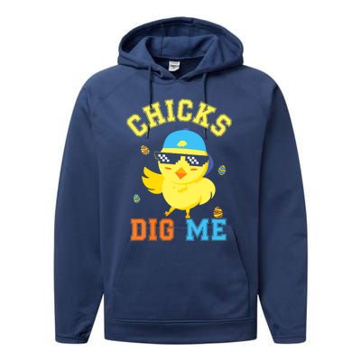 Chicks Dig Me Happy Easter Egg Hunt Funny Performance Fleece Hoodie