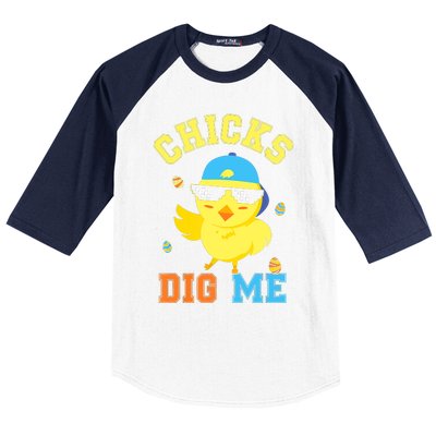 Chicks Dig Me Happy Easter Egg Hunt Funny Baseball Sleeve Shirt