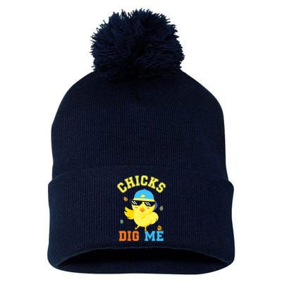 Chicks Dig Me Happy Easter Egg Hunt Funny Pom Pom 12in Knit Beanie