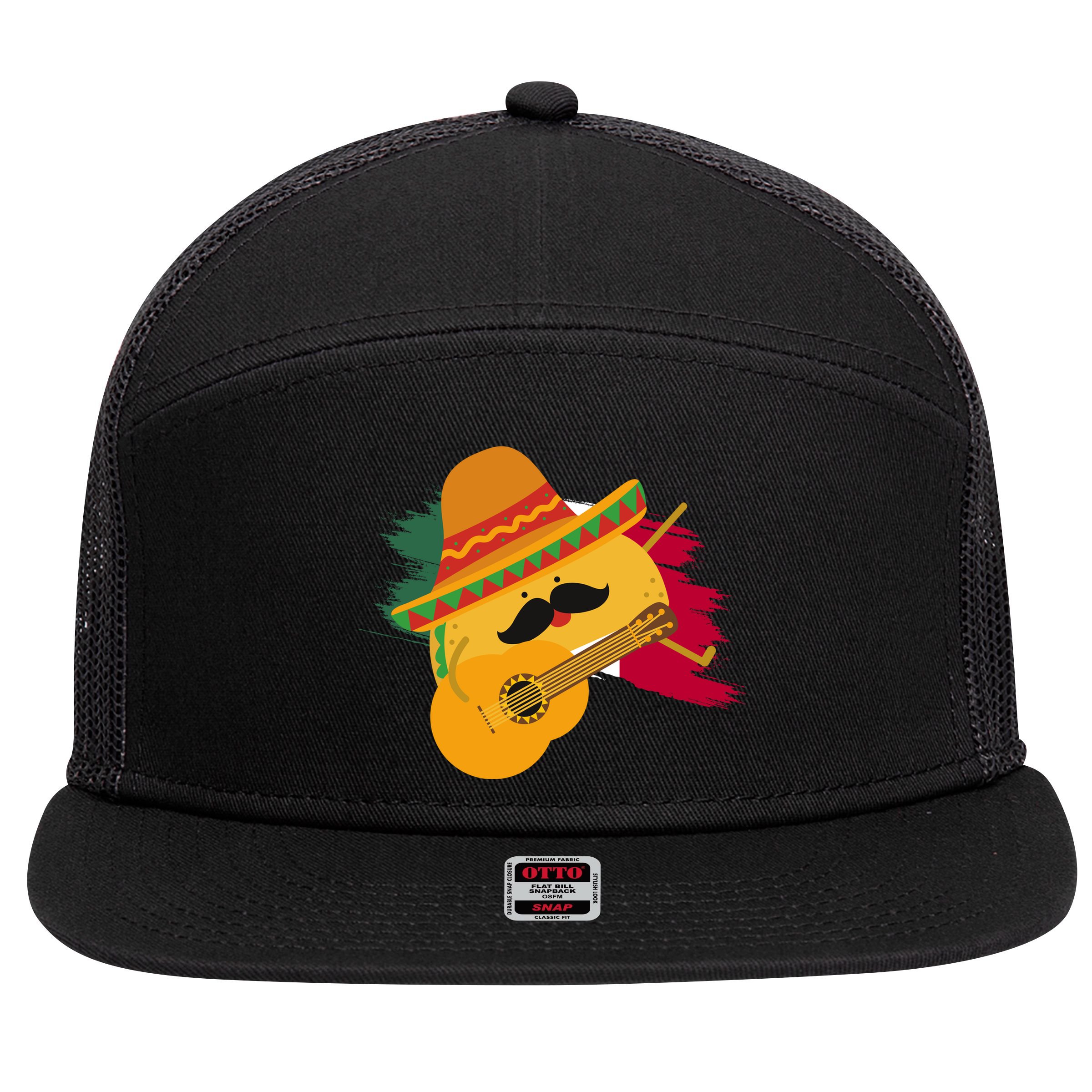 Cinco De Mayo Taco Fiesta Mexico Flag 7 Panel Mesh Trucker Snapback Hat