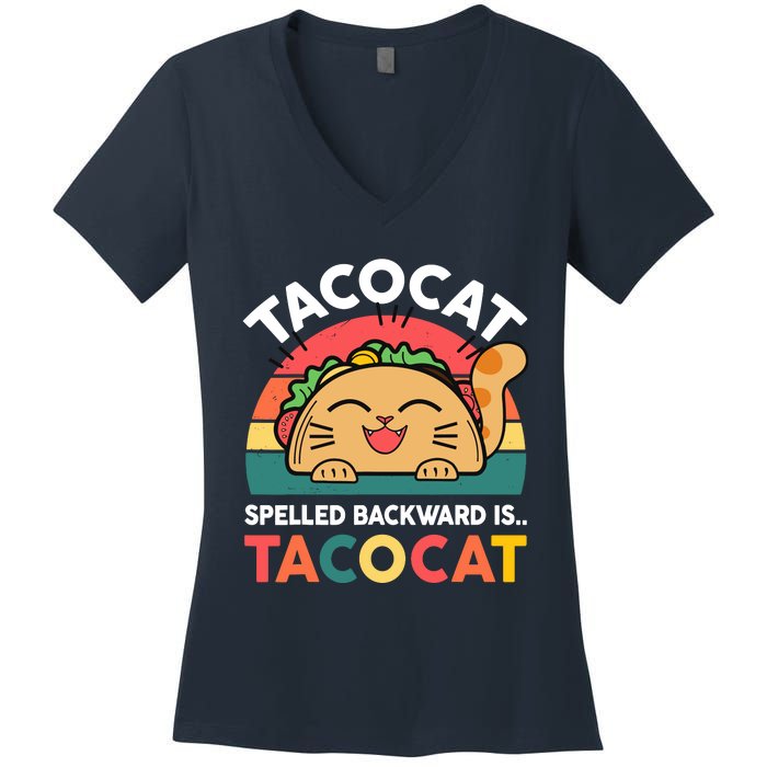 Cinco De Mayo Taco Cat Spelled Backwards Tacocat Women's V-Neck T-Shirt