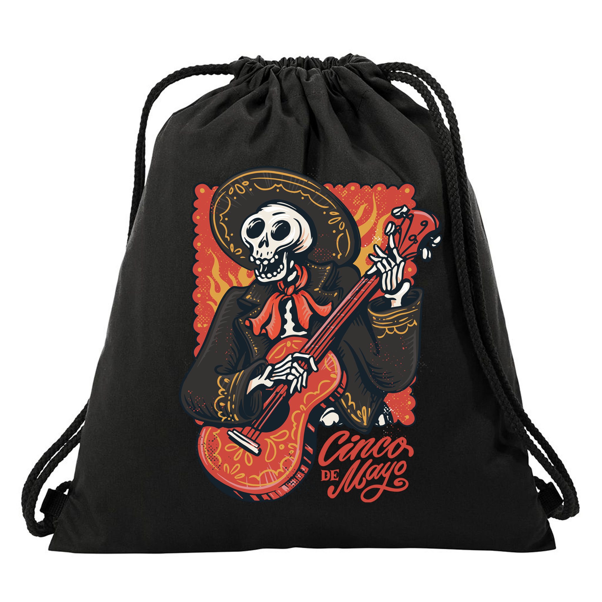 Cinco De Mayo Skeleton Guitar Drawstring Bag