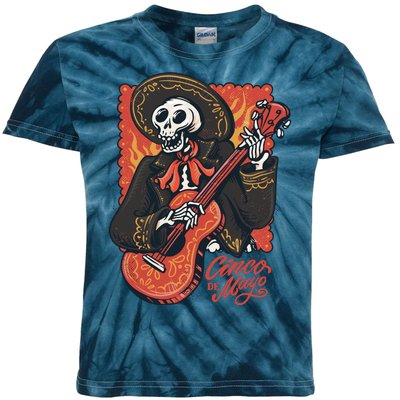 Cinco De Mayo Skeleton Guitar Kids Tie-Dye T-Shirt