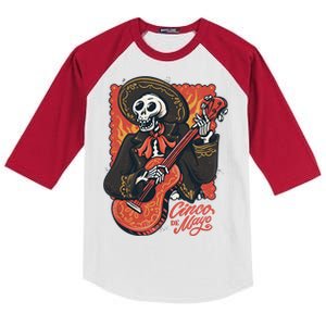 Cinco De Mayo Skeleton Guitar Kids Colorblock Raglan Jersey