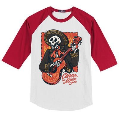 Cinco De Mayo Skeleton Guitar Kids Colorblock Raglan Jersey