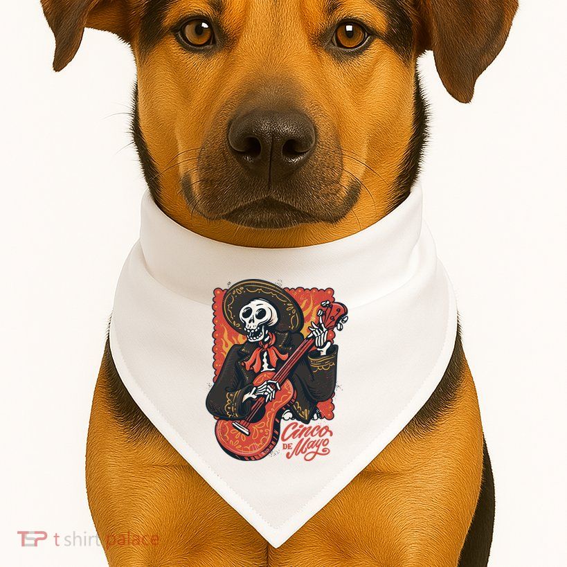 Cinco De Mayo Skeleton Guitar USA-Made Doggie Bandana