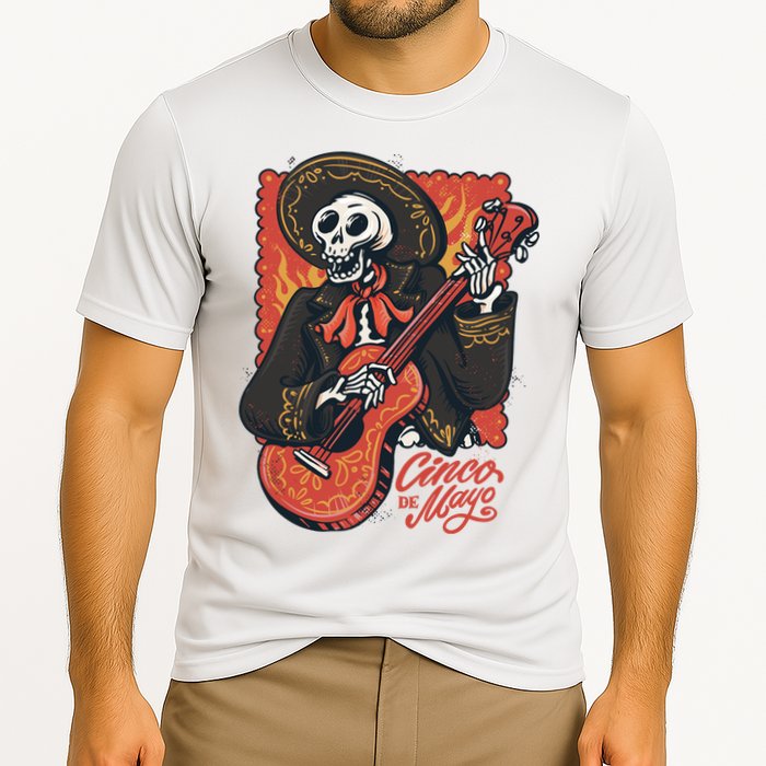 Cinco De Mayo Skeleton Guitar Cooling Performance Crew T-Shirt
