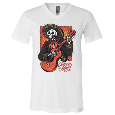 Cinco De Mayo Skeleton Guitar V-Neck T-Shirt