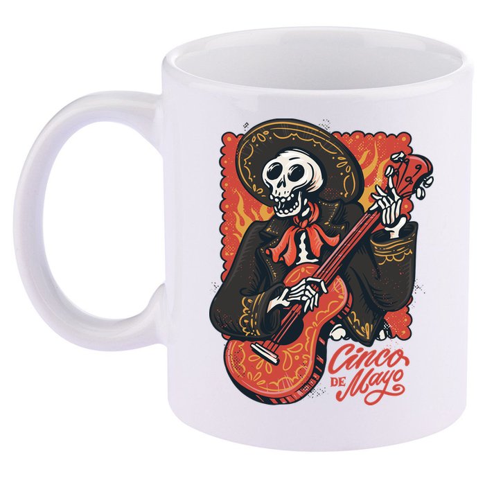 Cinco De Mayo Skeleton Guitar 11oz C Handle Ceramic Mug